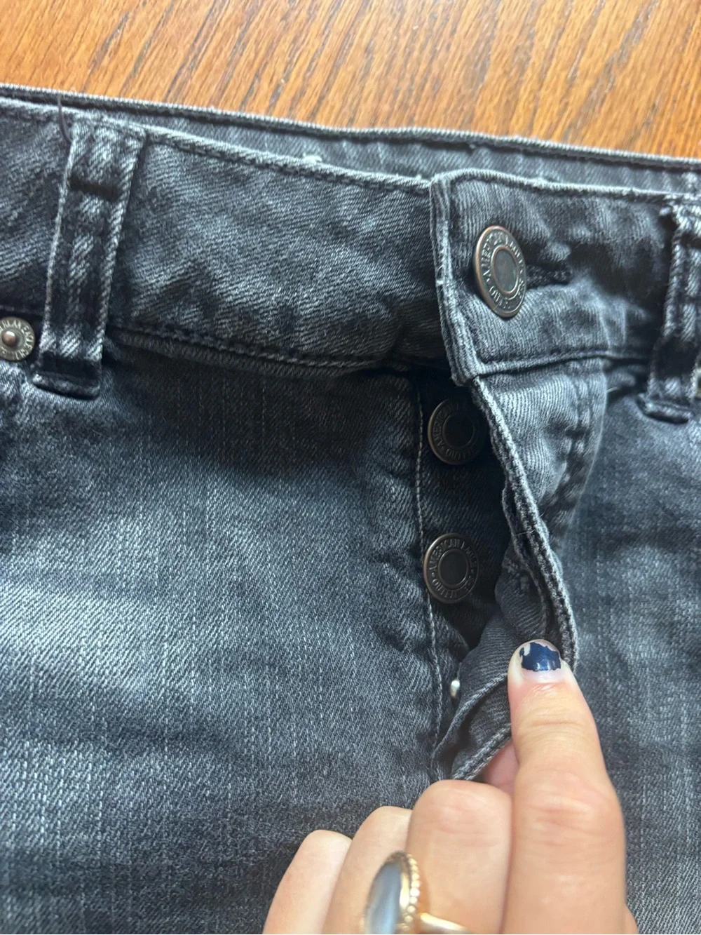 Y2K American Eagle low rise denim micro mini skirt black stretch size 8